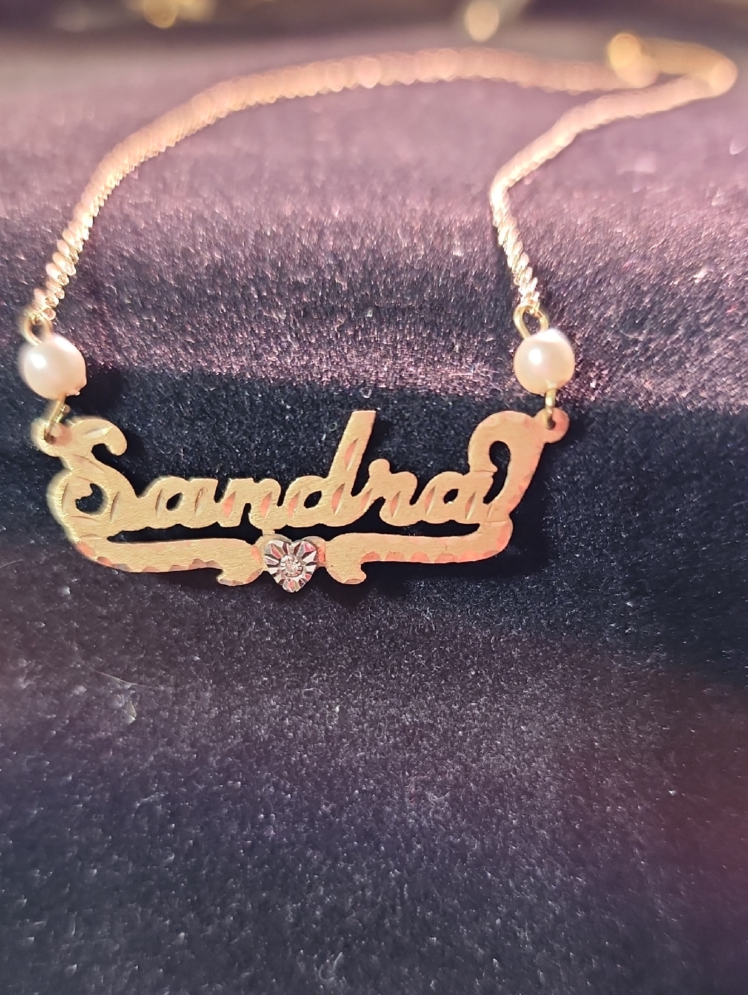 Personalized "Sandra" Gold Nameplate Necklace With Pearls